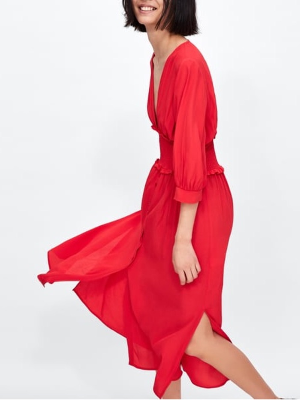 ZARA red ruched waist dress blogger's favorite feminine romantic cottagecore